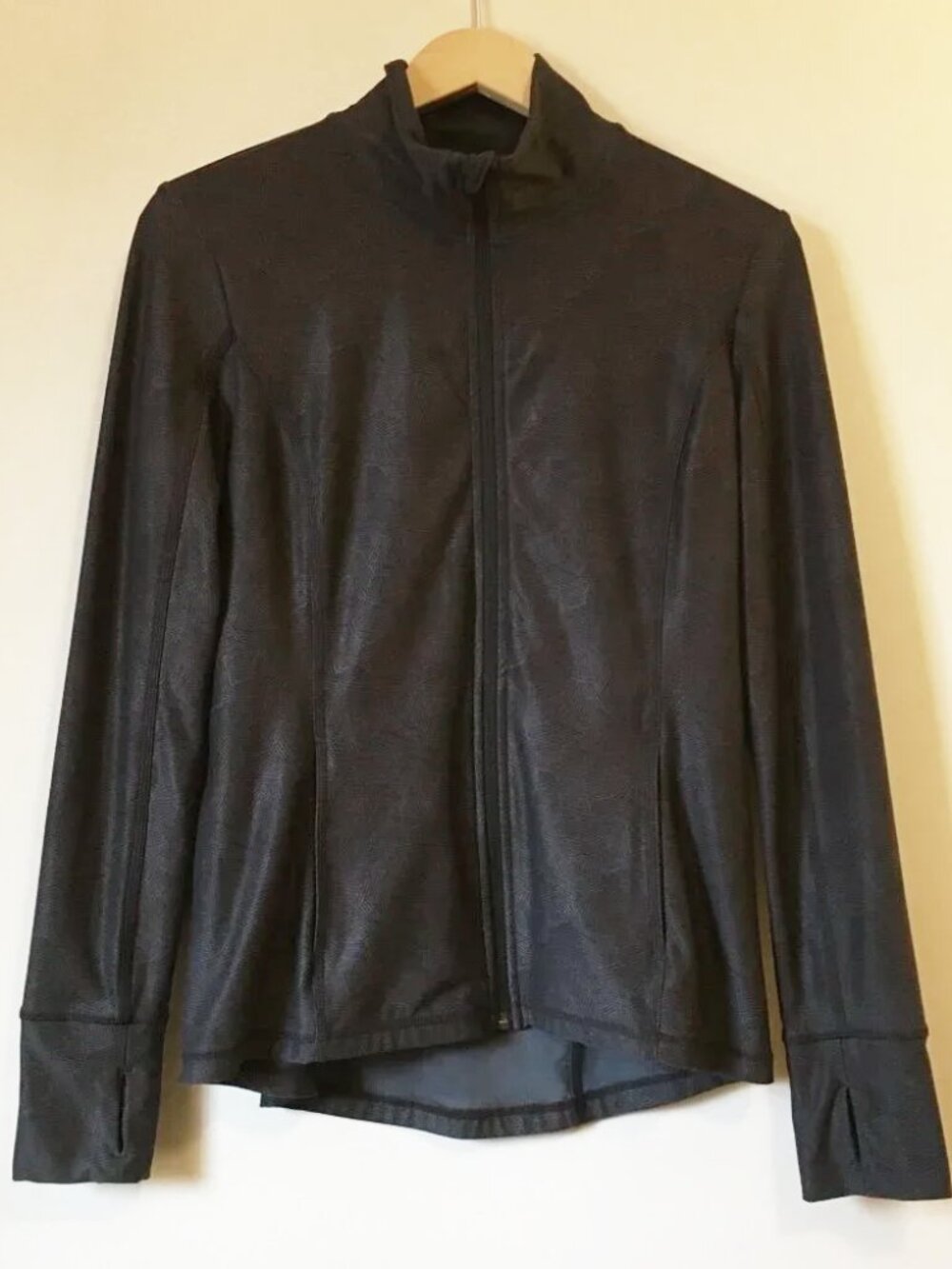 Mondetta Dark Blue Grey Geometric Print Zip Up Athletic Jacket Small Performance